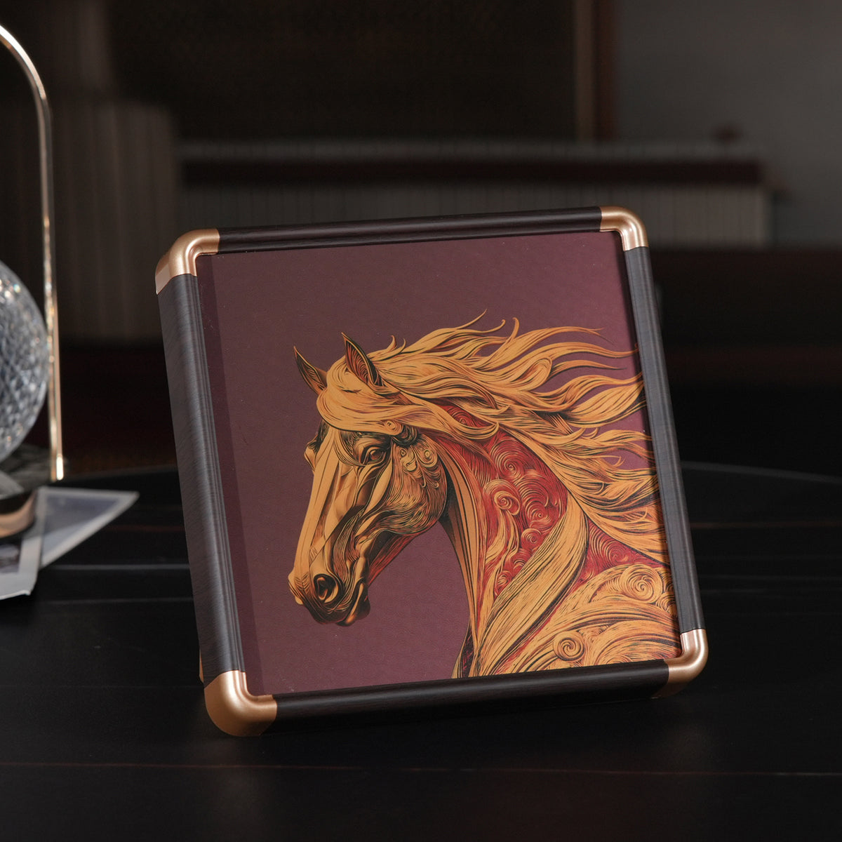 24K Yellow Gold NTGS Certified Foil Painting of Powerful Horse &amp; Victory Symbolism 8634988 2