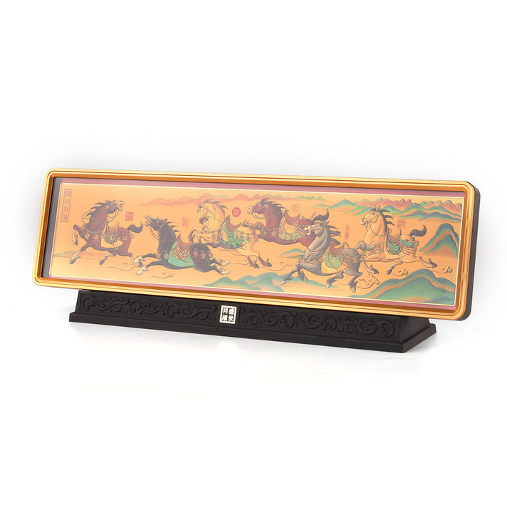 24K Yellow Gold NTGS Certified Foil Painting of Vibrant Horse &amp; Prosperity Artwork 8634990 1