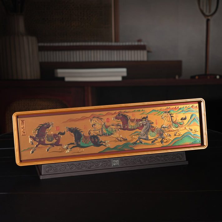 24K Yellow Gold NTGS Certified Foil Painting of Vibrant Horse &amp; Prosperity Artwork 8634990 2