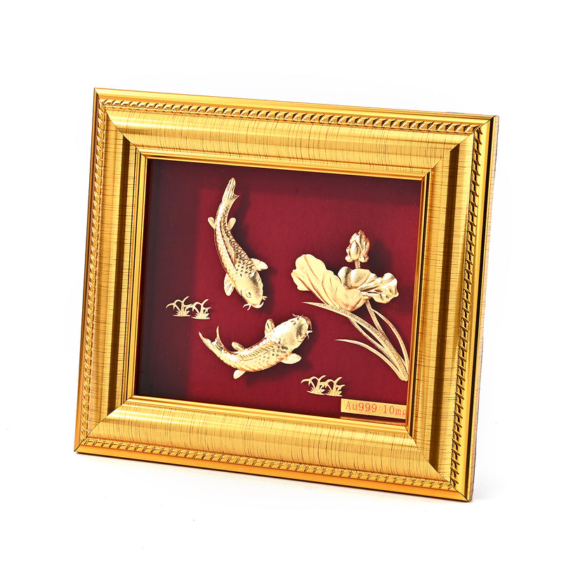 24K Yellow Gold NTGS Certified Foil Painting of Traditional Prosperity & Koi Fish Artwork_8634991