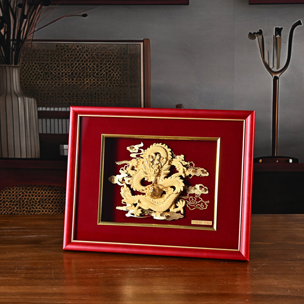 24K Yellow Gold NTGS Certified Foil Painting of Traditional Chinese Dragon Artwork_8634993_1
