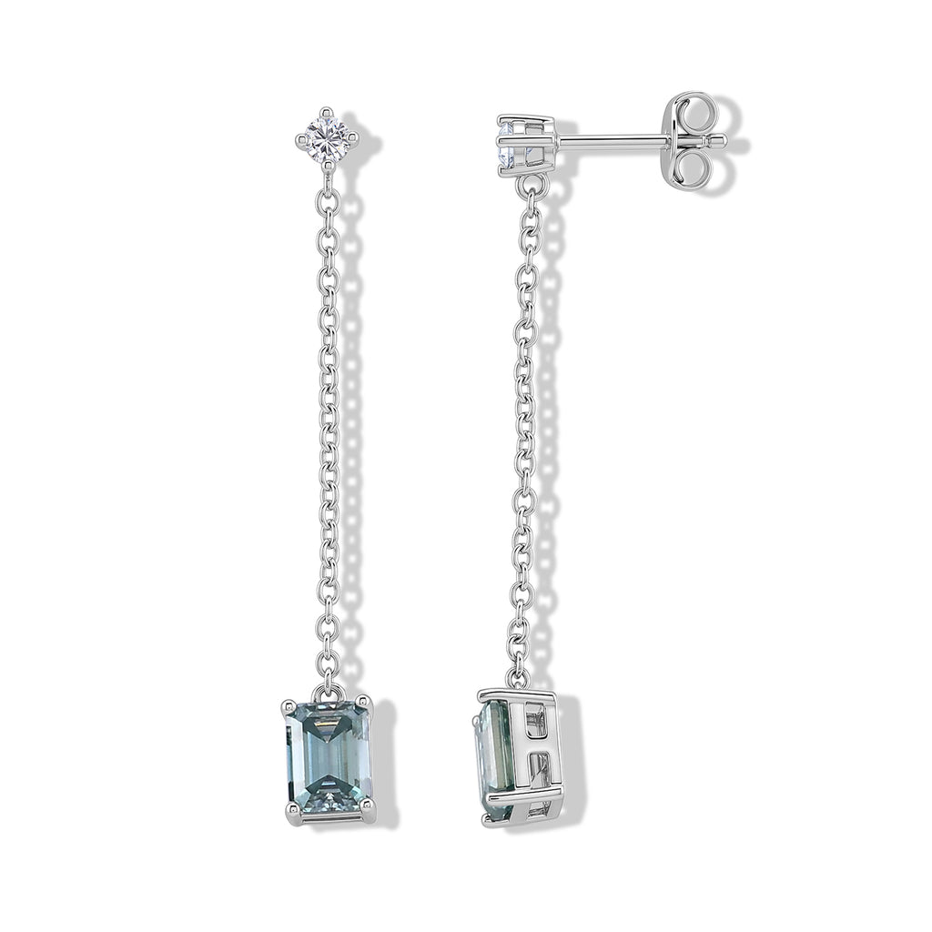D'Joy - Paraiba Moissanite Dangling Earring with Push Back in Rhodium Overlay Sterling Silver 2.26 Ct._8635033