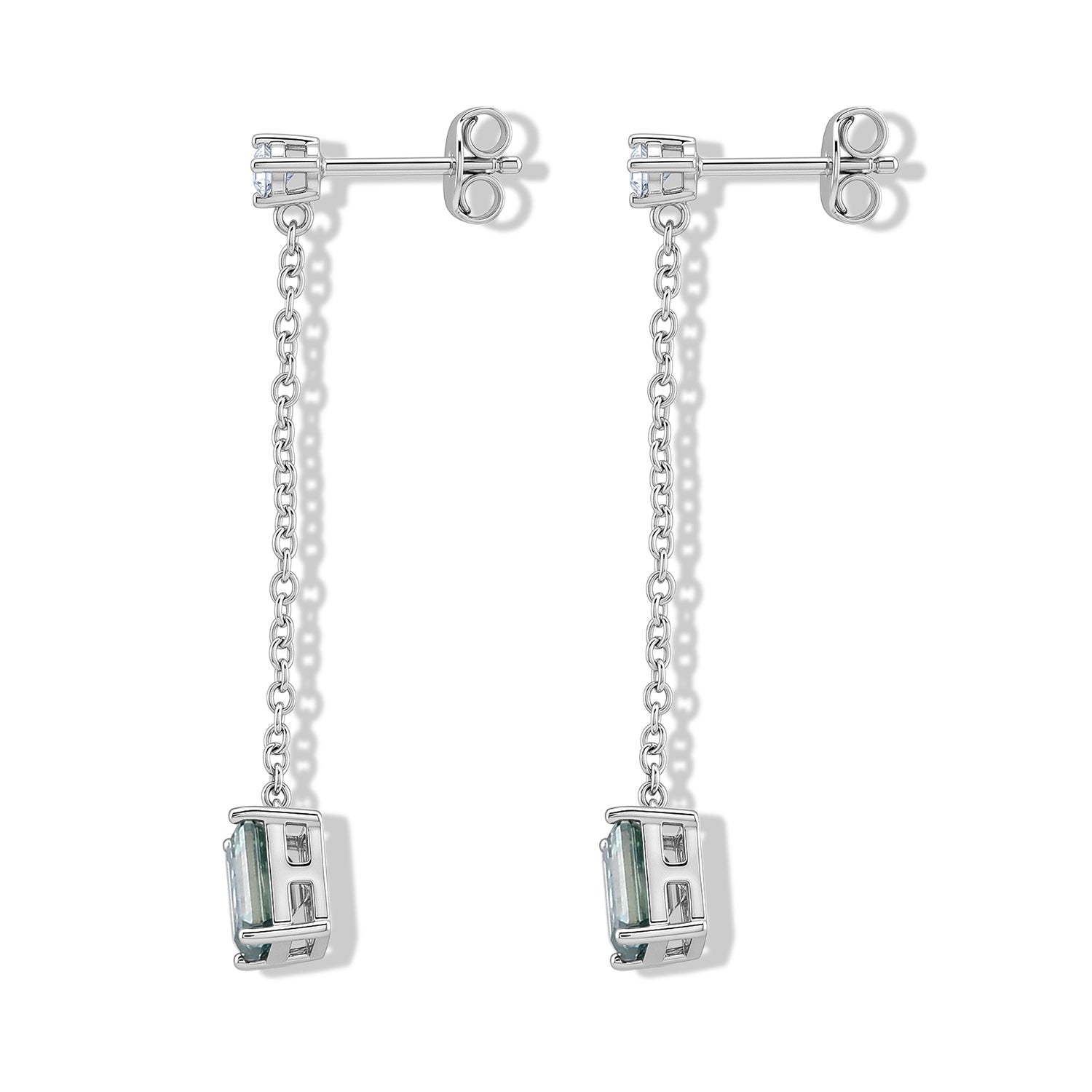 D'Joy - Paraiba Moissanite Dangling Earring with Push Back in Rhodium Overlay Sterling Silver 2.26 Ct. V32514761 4