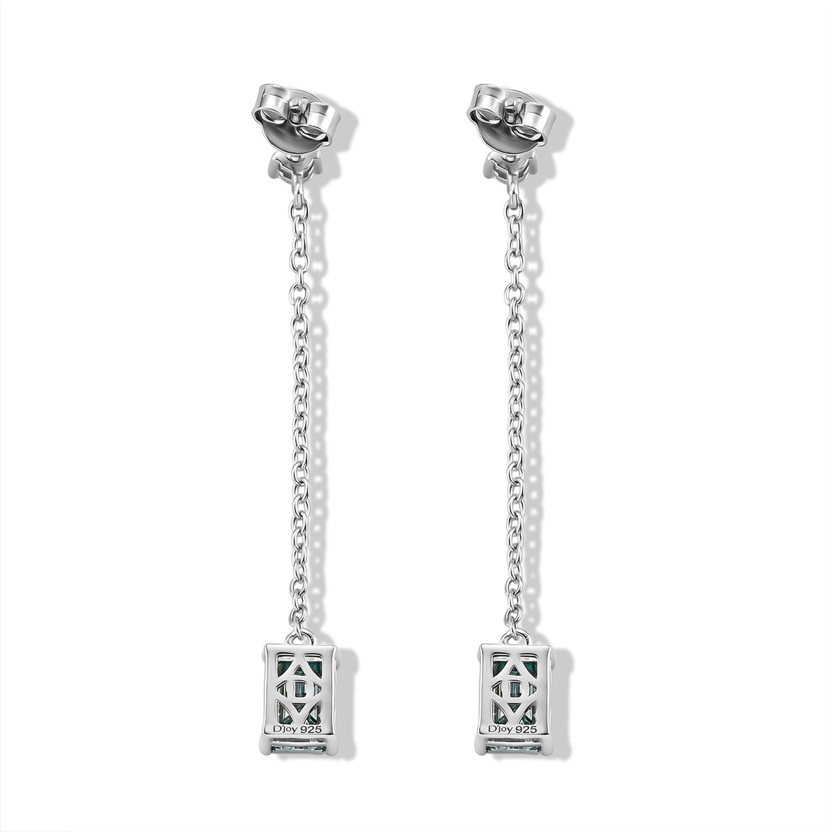 D'Joy - Paraiba Moissanite Dangling Earring with Push Back in Rhodium Overlay Sterling Silver 2.26 Ct. V32514761 5