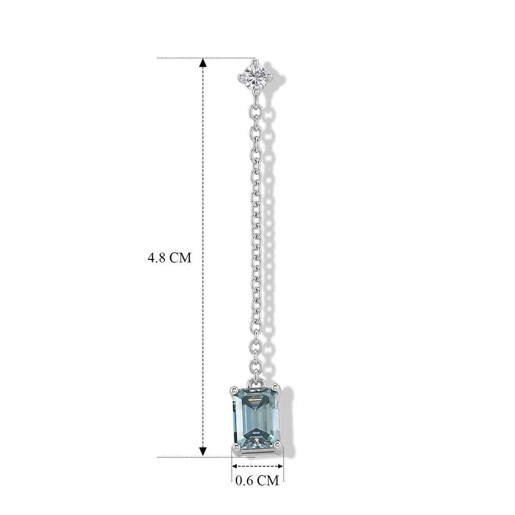 D'Joy - Paraiba Moissanite Dangling Earring with Push Back in Rhodium Overlay Sterling Silver 2.26 Ct._8635033_5