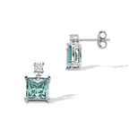 D'Joy - Paraiba Moissanite Dangling Earring with Push Back in Rhodium Overlay Sterling Silver 3.45 Ct._8635039