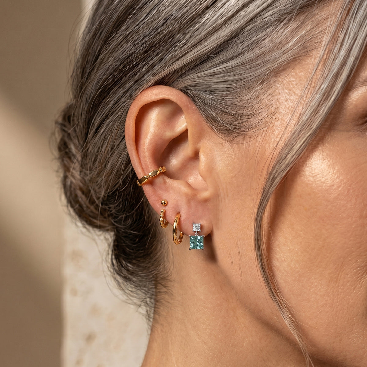 D'Joy - Paraiba Moissanite Dangling Earring with Push Back in Rhodium Overlay Sterling Silver 3.45 Ct. V32576026 3
