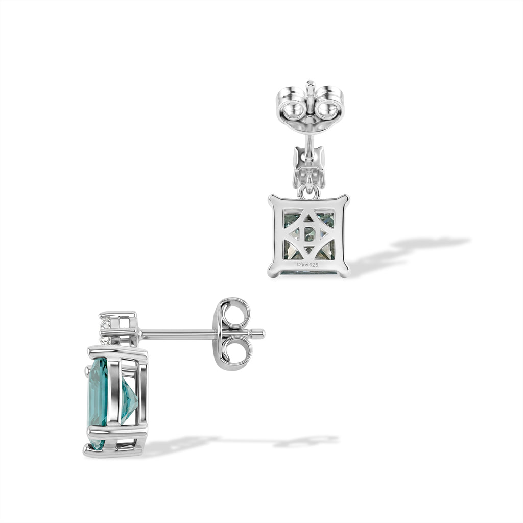 D'Joy - Paraiba Moissanite Dangling Earring with Push Back in Rhodium Overlay Sterling Silver 3.45 Ct._8635039_3