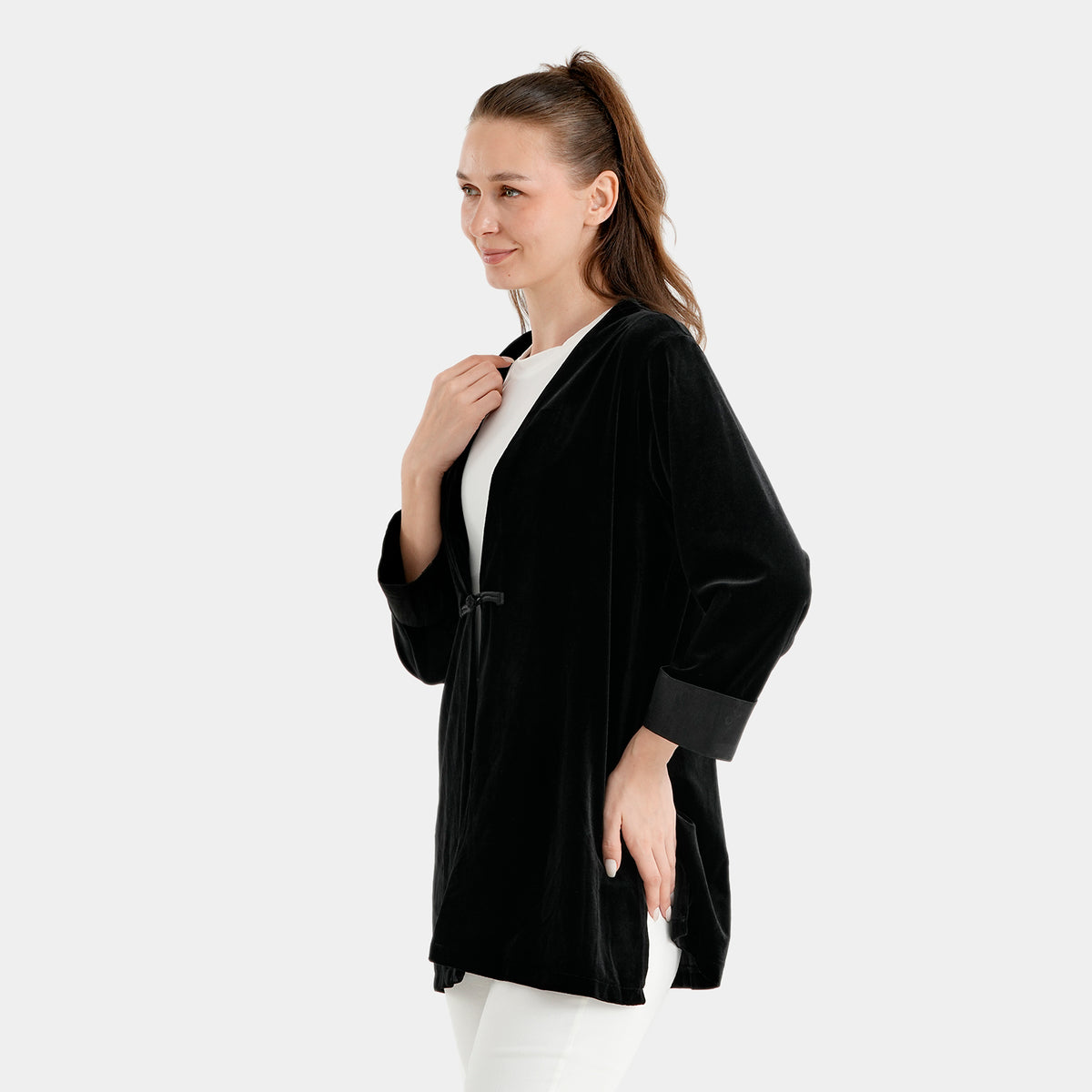 La Marey Velvet Long Cardigan (Size XL, 20-22) - Black 8635107 3