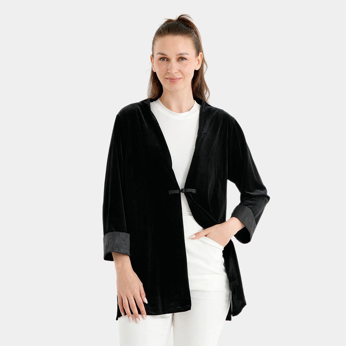 La Marey Velvet Long Cardigan (Size XL, 20-22) - Black 8635107 4