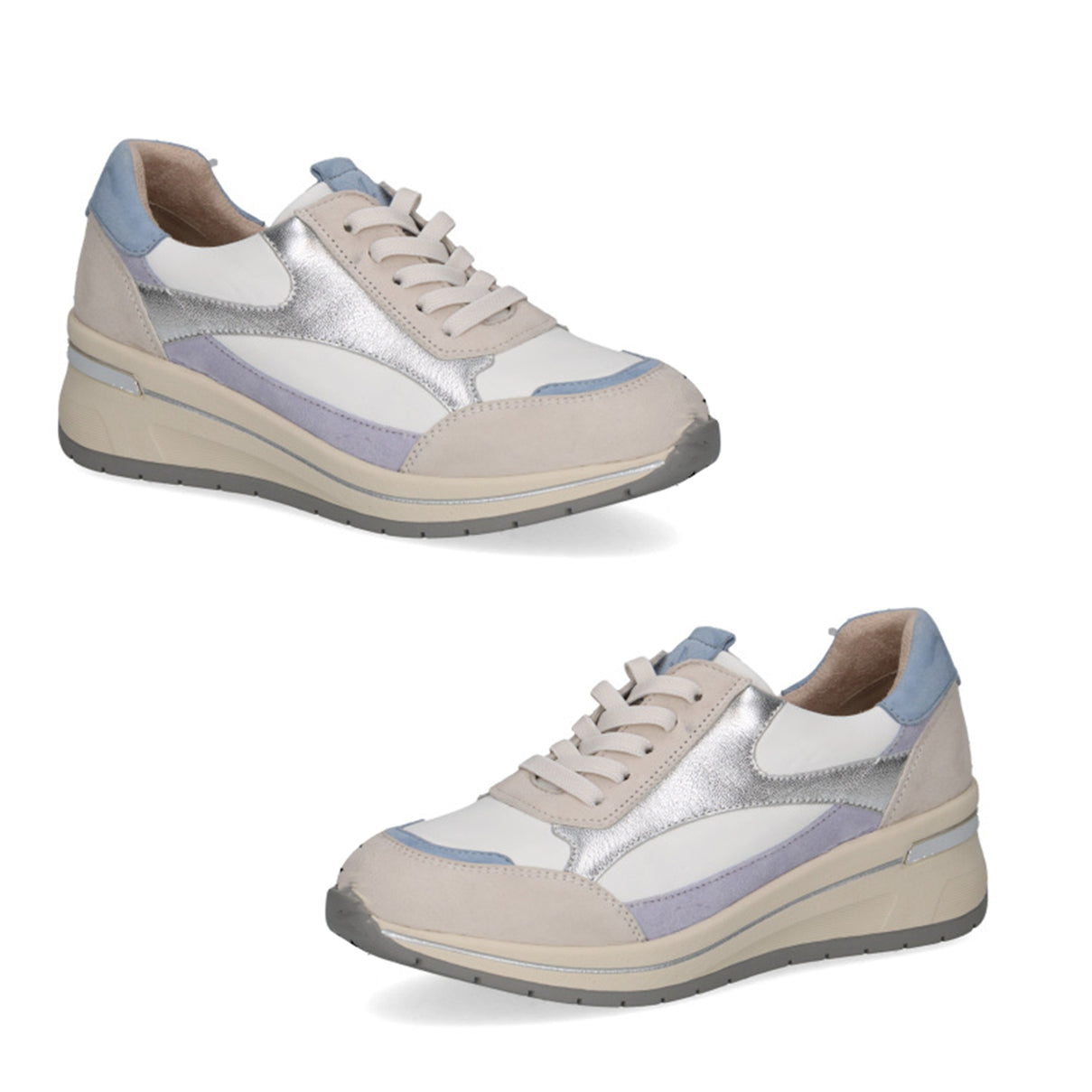 Caprice Ladies Danica Lace-Up Multicolour Panel Low Sneaker (Size 3) - White &amp; Silver 8635199 0