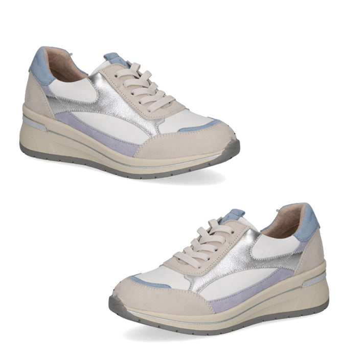 Caprice Ladies Danica Lace-Up Multicolour Panel Low Sneaker (Size 3) - White &amp; Silver 8635199 1