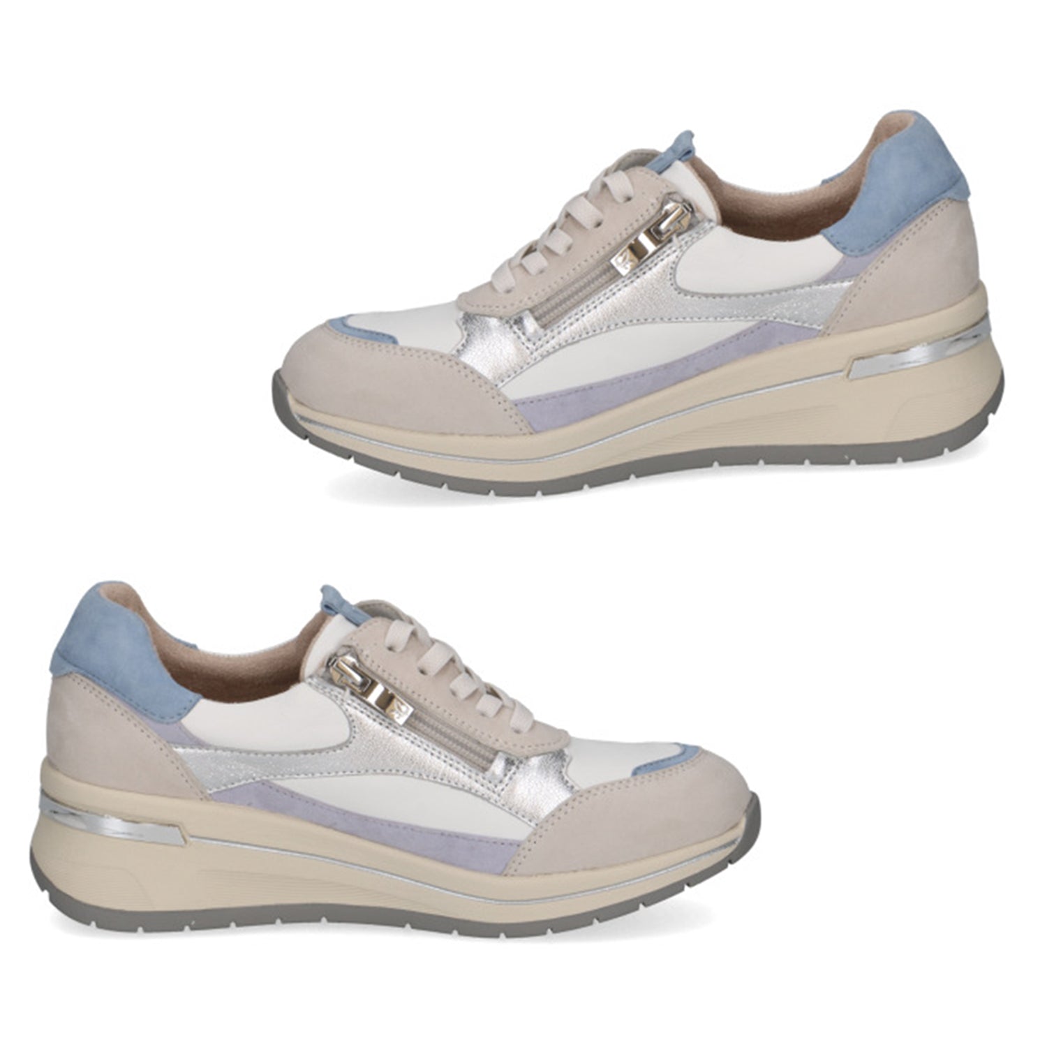 Caprice Ladies Danica Lace-Up Multicolour Panel Low Sneaker (Size 3) - White &amp; Silver 8635199 1