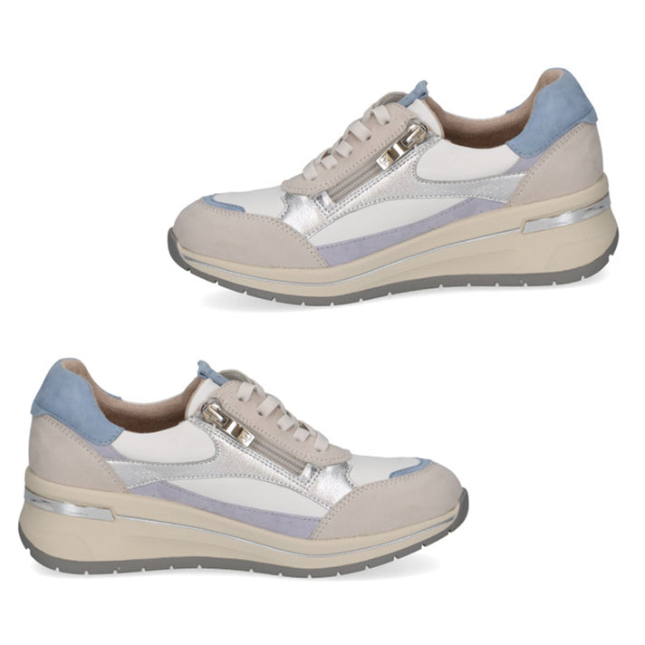 Caprice Ladies Danica Lace-Up Multicolour Panel Low Sneaker (Size 3) - White &amp; Silver 8635199 2