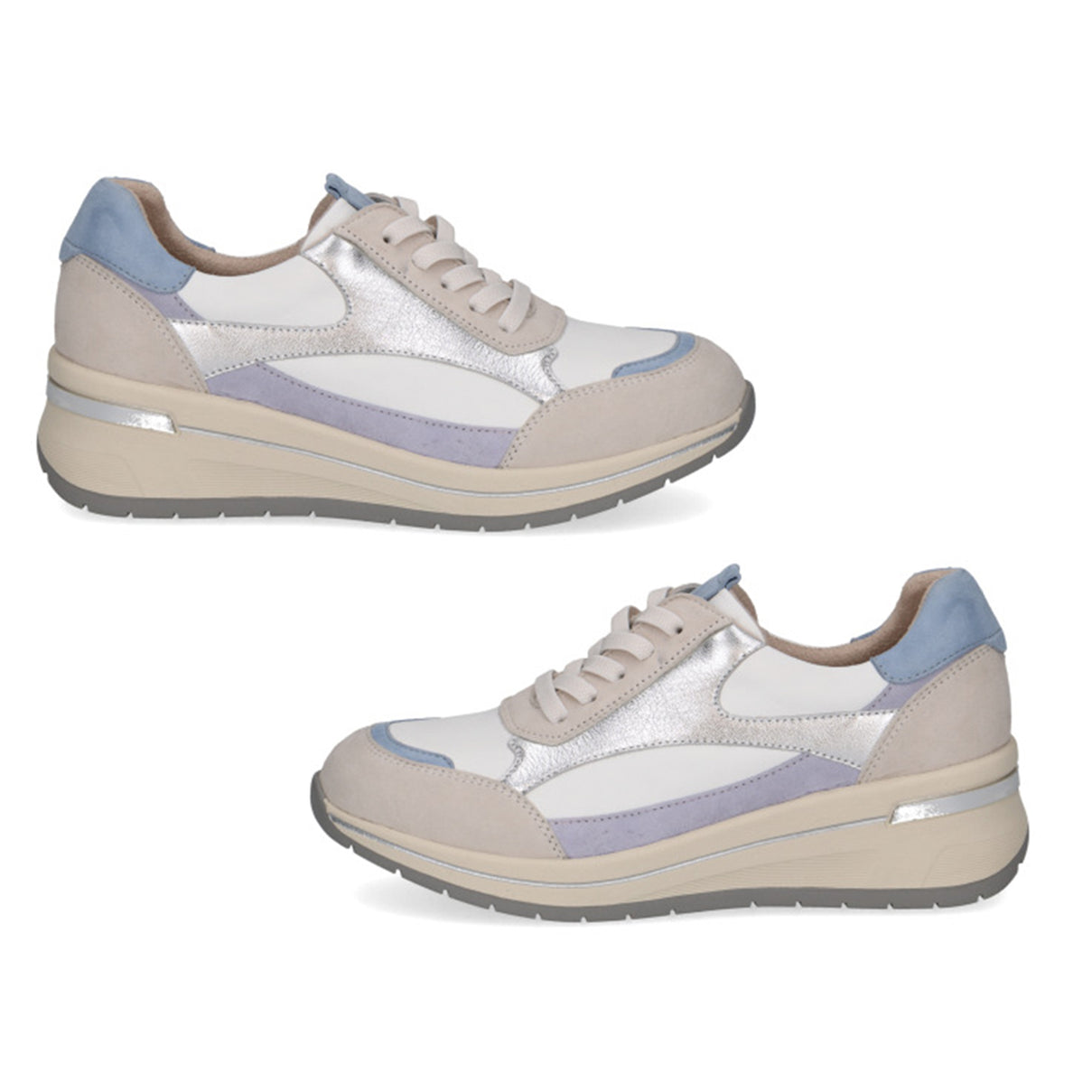 Caprice Ladies Danica Lace-Up Multicolour Panel Low Sneaker (Size 3) - White &amp; Silver 8635199 2