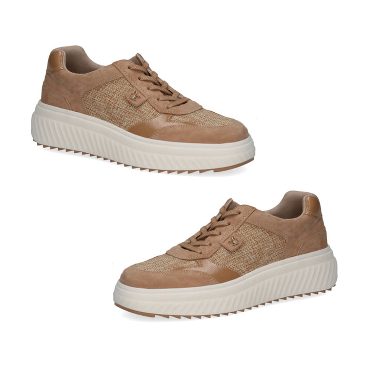 Caprice Fritzy Womens Textured Lace-Up Trainers with Ribbed Platform Sole (Size 3.5) - Camel 8635214 1