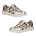 Caprice Fina Womens Metallic Gold Floral Lace-Up Low Top Sneakers with Side Zipper (Size 7) - Floral_8635283