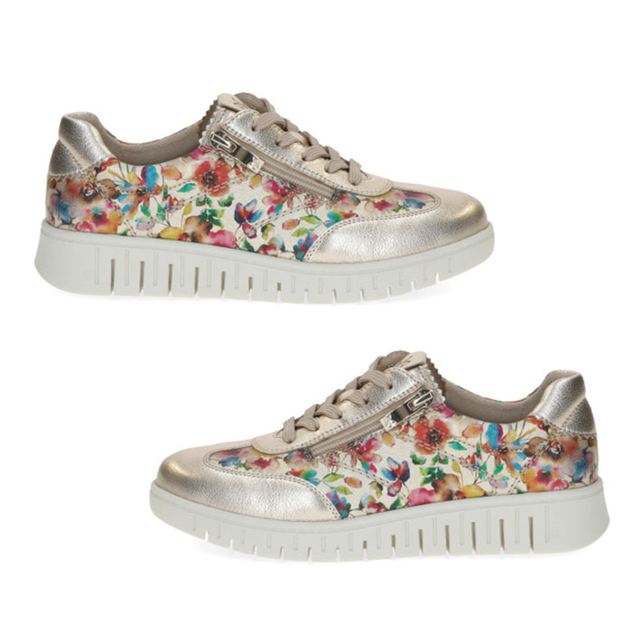 Caprice Fina Womens Metallic Gold Floral Lace-Up Low Top Sneakers with Side Zipper (Size 7) - Floral 8635283 2