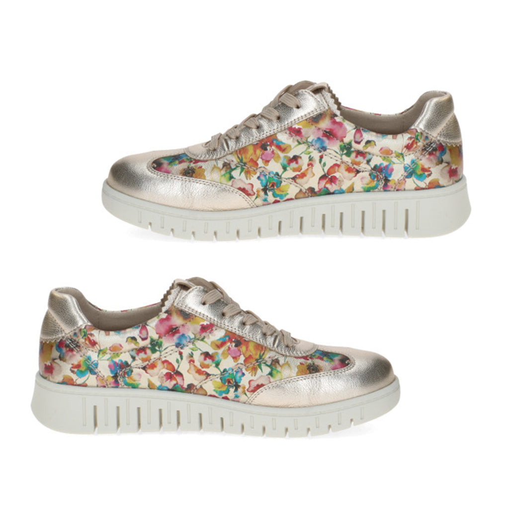 Caprice Fina Womens Metallic Gold Floral Lace-Up Low Top Sneakers with Side Zipper (Size 7) - Floral_8635283_2