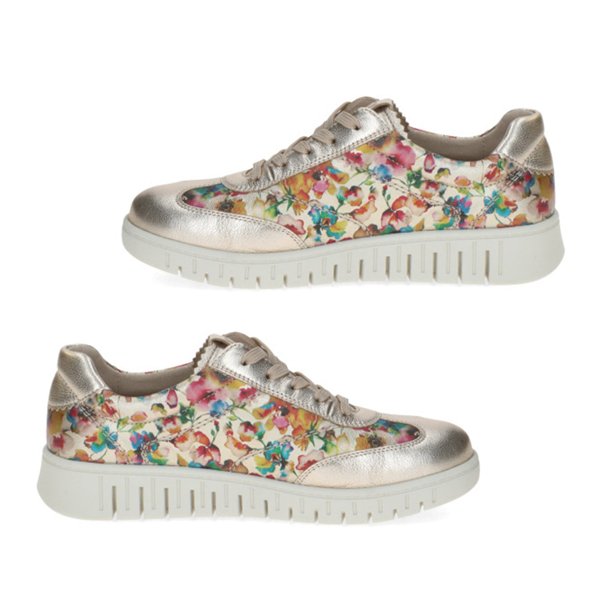 Caprice Fina Womens Metallic Gold Floral Lace-Up Low Top Sneakers with Side Zipper (Size 7) - Floral 8635283 2