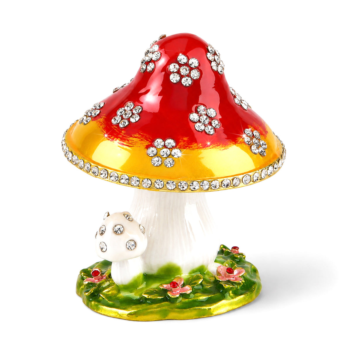 LIVMORE Mushroom Enamelled Metal Jewellery Trinket Box (8cm) - Red &amp; Yellow V32704133 3
