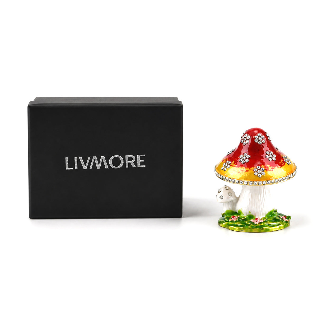 LIVMORE Mushroom Enamelled Metal Jewellery Trinket Box (8cm) - Red &amp; Yellow V32704133 6
