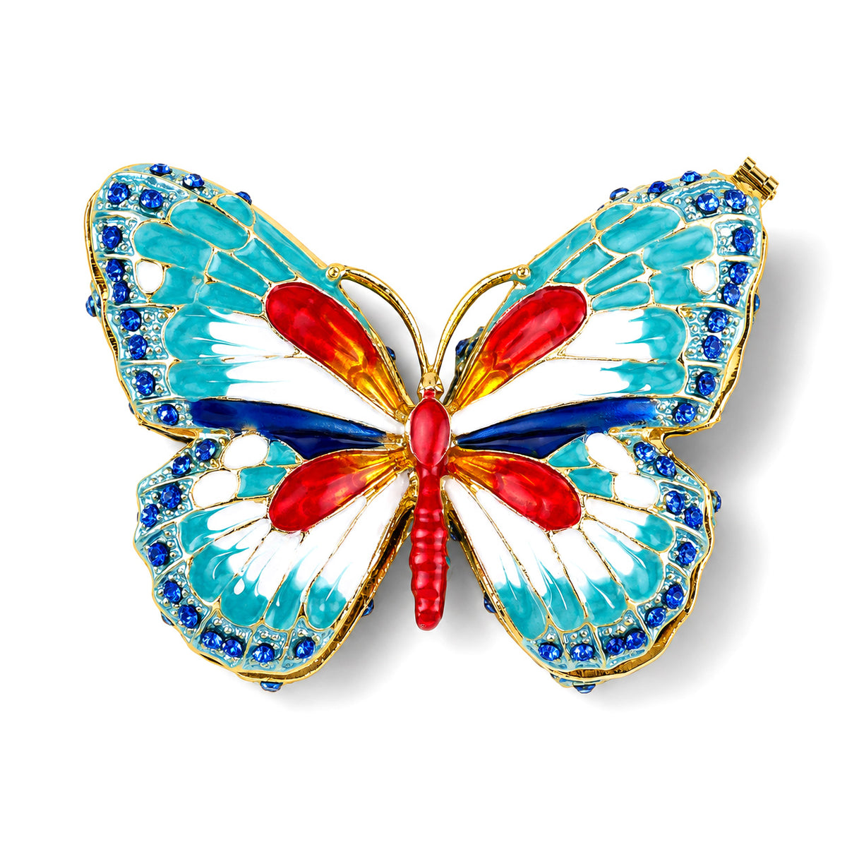 LIVMORE Butterfly Enamelled Jewellery Trinket Box (8cm) - Green Red, White &amp; Blue 8635539 0