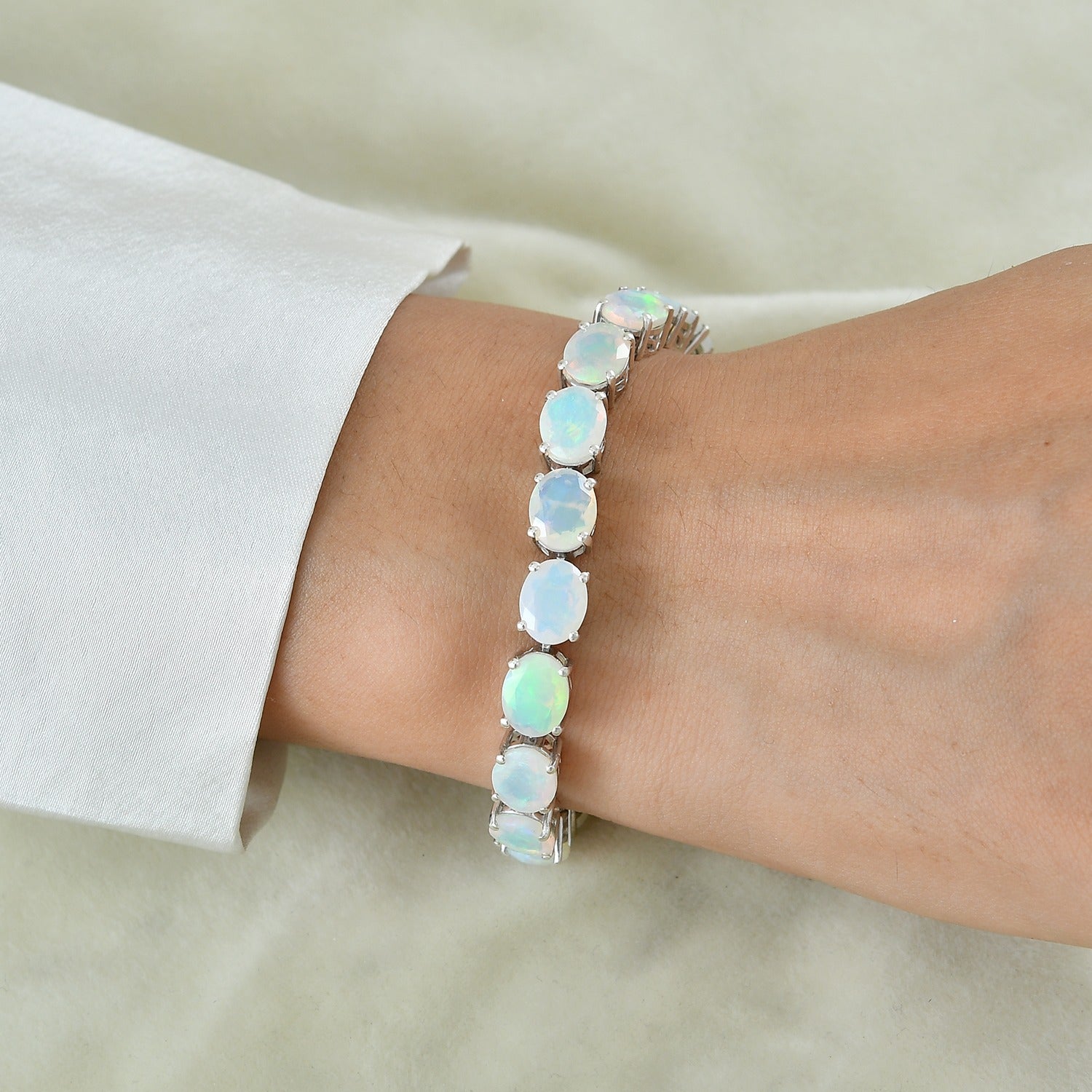 ULTIMATE BRACELET DEAL - AAAA Ethiopian Opal Tennis Bracelet (Size - 7) in Rhodium Overlay Sterling Silver 19.95 Ct. 8635907 2