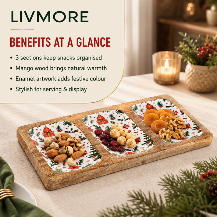 Livmore Handcrafted Wooden Platter With Enamel (30X15x2 Cms) - Rectangle 8635936 2