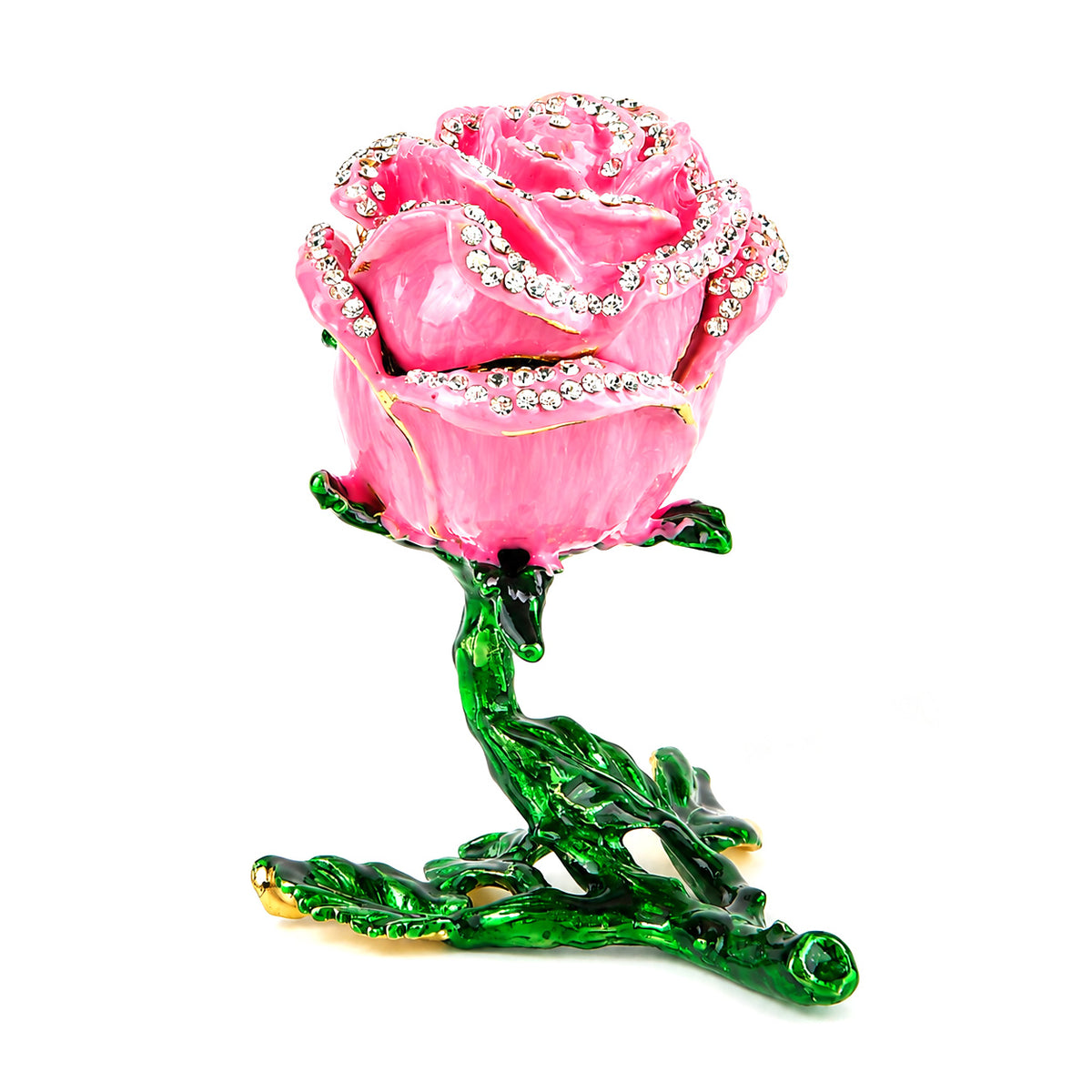 LIVMORE Rose Flower Enamelled Metal Jewellery Trinket Box (10cm) - Pink 8635995 4