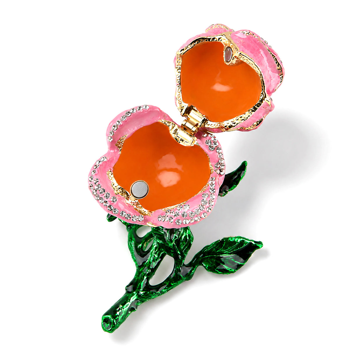 LIVMORE Rose Flower Enamelled Metal Jewellery Trinket Box (10cm) - Pink 8635995 5