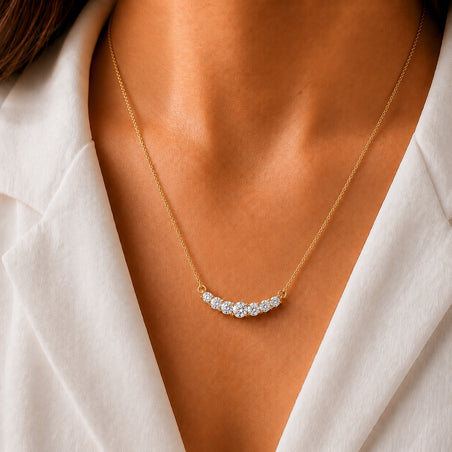 Luxuriant - Lab Grown Diamond (SI-G-H) Curved Bar Pendant Necklace (Size - 20) in 18K Vermeil Yellow Gold Sterling Silver 0.50 Ct. 8636185 1