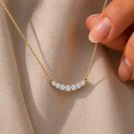 Luxuriant - Lab Grown Diamond (SI-G-H) Curved Bar Pendant Necklace (Size - 20) in 18K Vermeil Yellow Gold Sterling Silver 0.50 Ct. 8636185 2