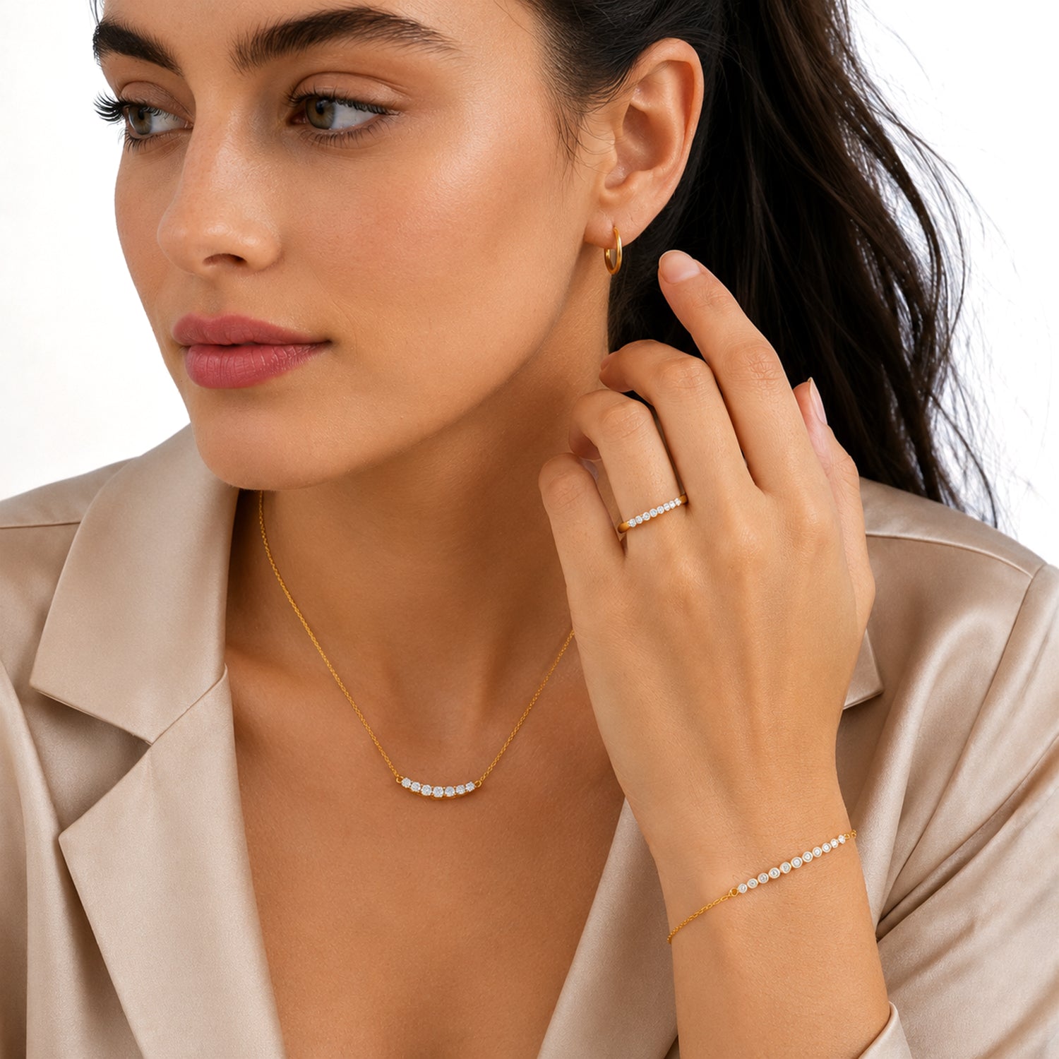 Luxuriant - Lab Grown Diamond (SI-G-H) Curved Bar Pendant Necklace (Size - 20) in 18K Vermeil Yellow Gold Sterling Silver 0.50 Ct. 8636185 6