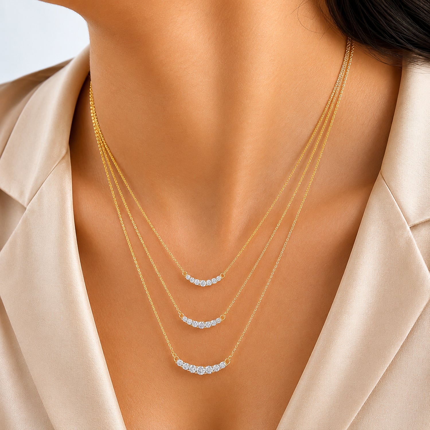Luxuriant - Lab Grown Diamond (SI-G-H) Curved Bar Pendant Necklace (Size - 20) in 18K Vermeil Yellow Gold Sterling Silver 0.50 Ct. 8636185 7