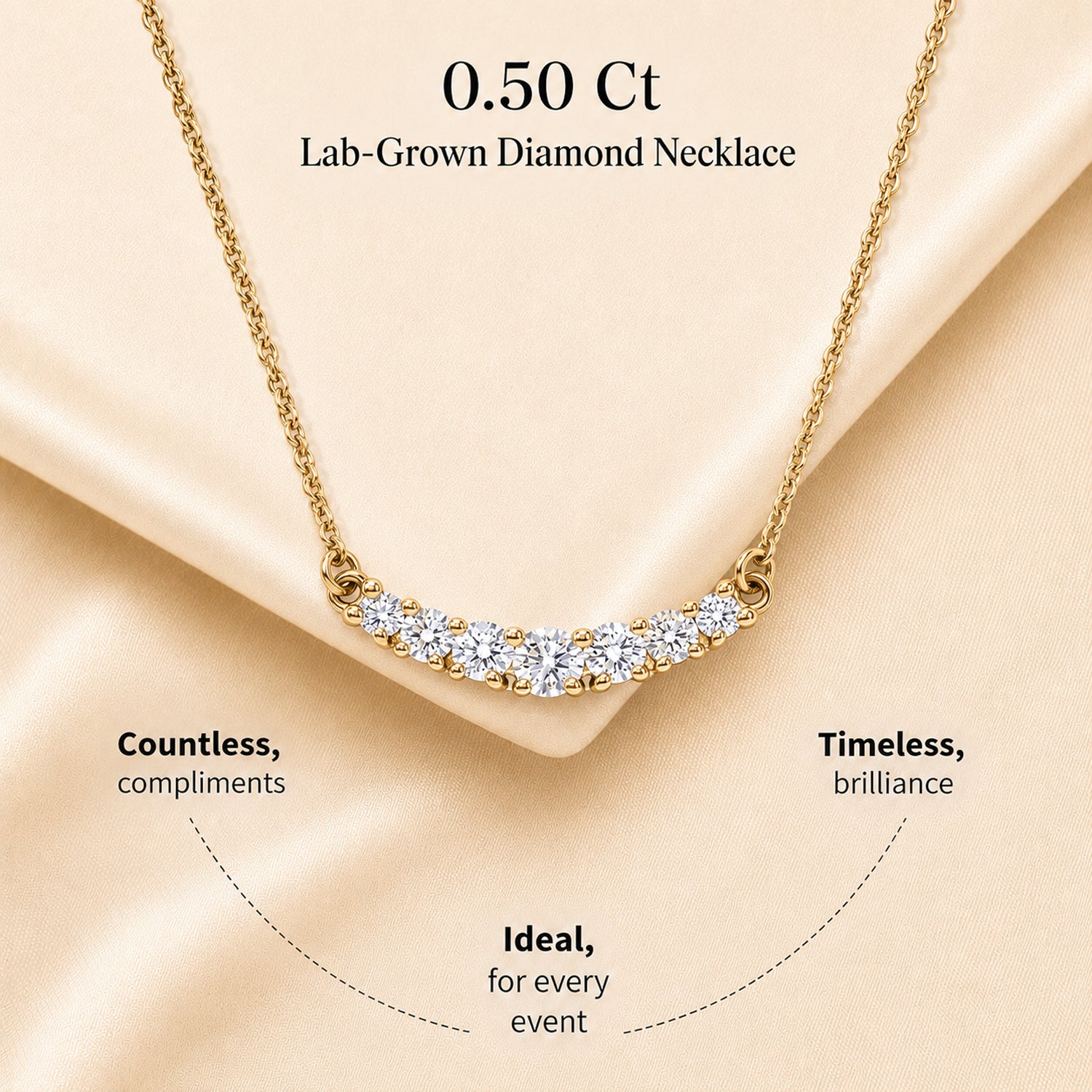 Luxuriant - Lab Grown Diamond (SI-G-H) Curved Bar Pendant Necklace (Size - 20) in 18K Vermeil Yellow Gold Sterling Silver 0.50 Ct. 8636185 9