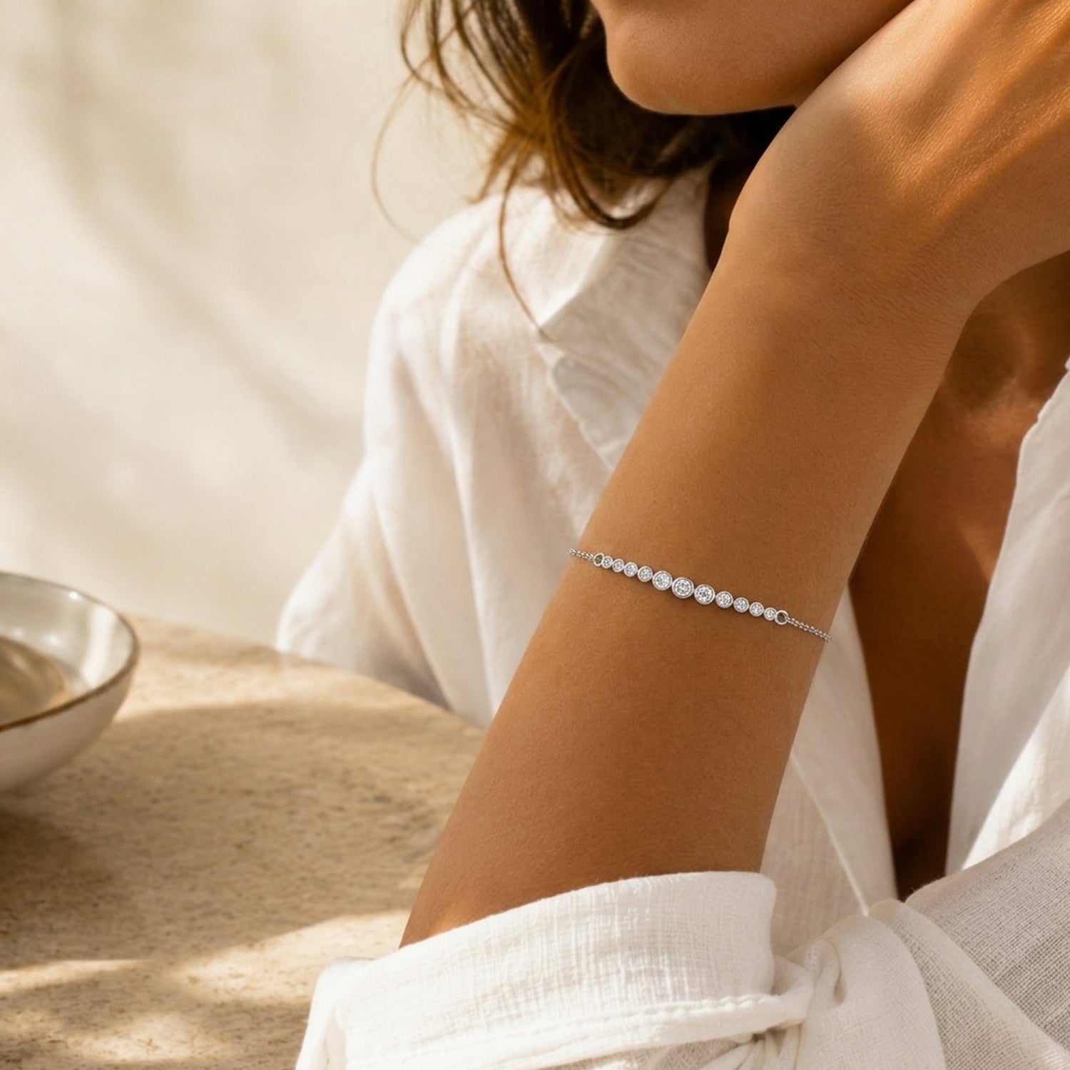 Luxuriant - Lab Grown Diamond (SI-G-H) Chain Bracelet (Size - 7.5) in Rhodium Overlay Sterling Silver 0.25 Ct. 8636289 3