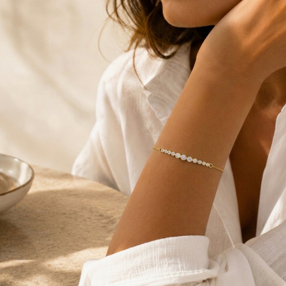 Luxuriant - Lab Grown Diamond Bezel-Set Chain Bracelet (Size - 7.5) in 18K Vermeil Yellow Gold Plated Sterling Silver 0.25 Ct. 8636290 3