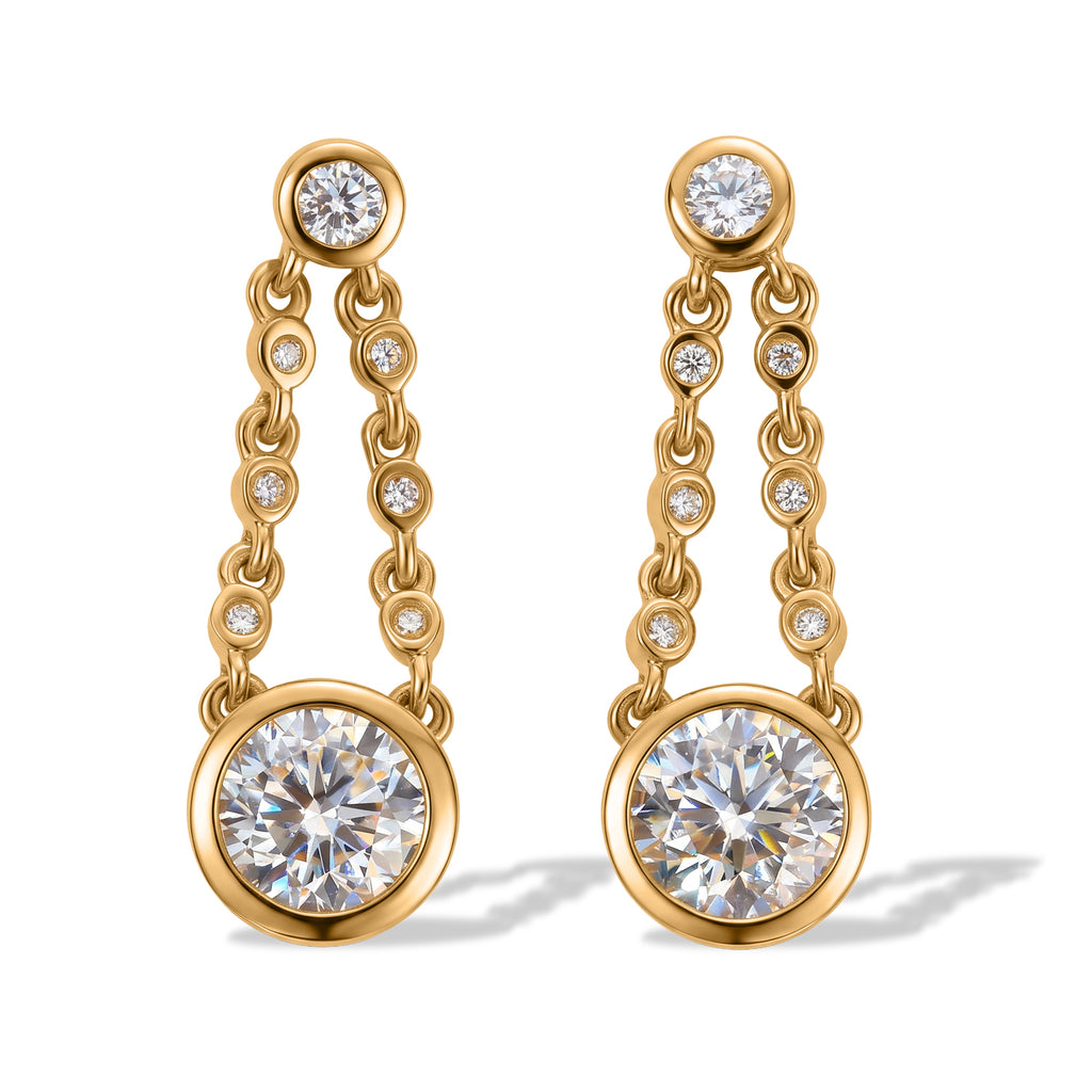 D'Joy - Moissanite Dangling Earring with Push Post in Yellow Gold Plated Sterling Silver 2.86 Ct._8636448