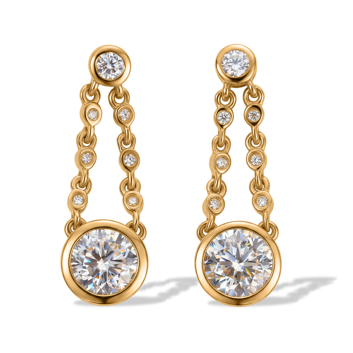 D'Joy - Moissanite Dangling Earring with Push Post in Yellow Gold Plated Sterling Silver 2.86 Ct. V32514586 0