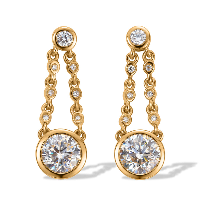 D'Joy - Moissanite Dangling Earring with Push Post in Yellow Gold Plated Sterling Silver 2.86 Ct. 8636448 1