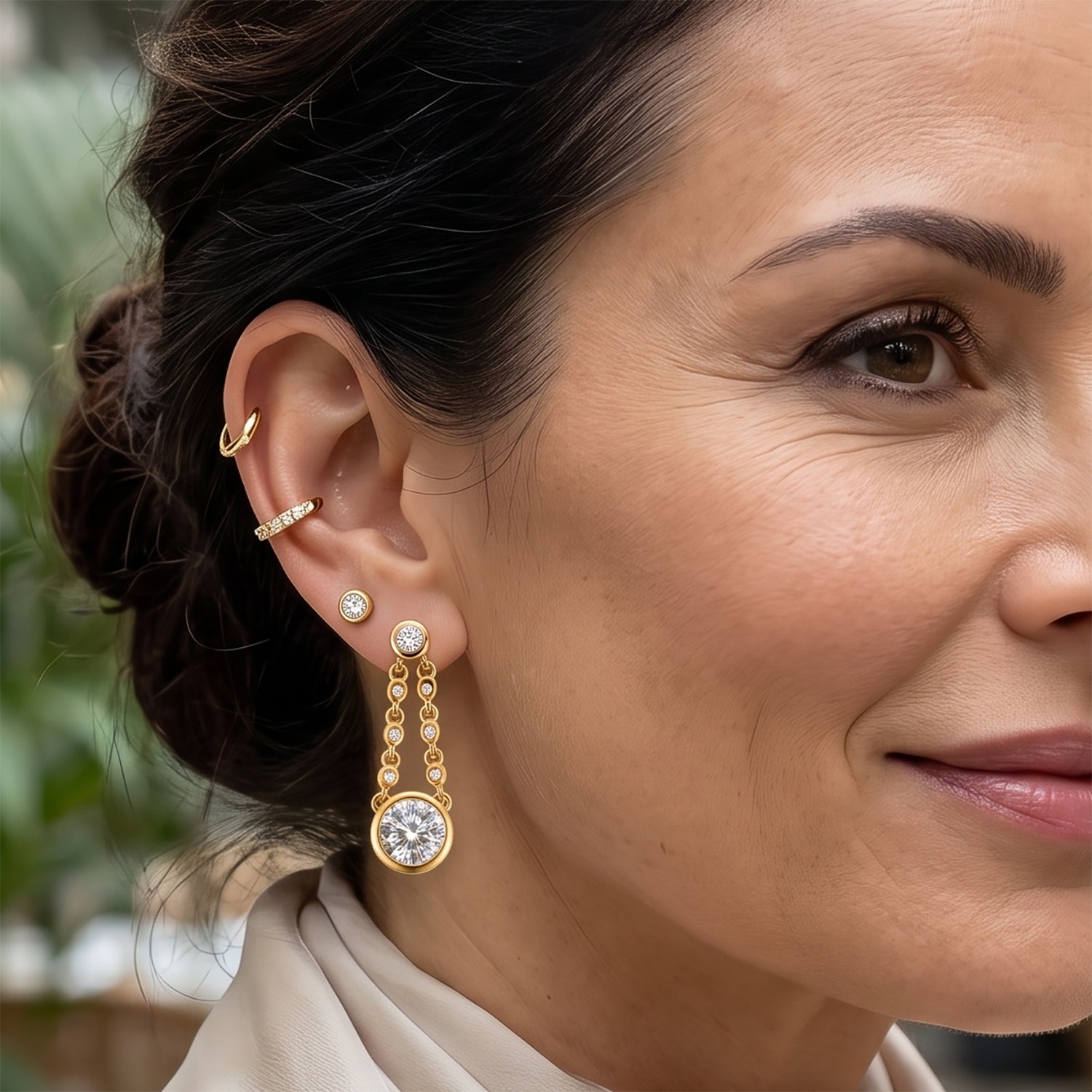 D'Joy - Moissanite Dangling Earring with Push Post in Yellow Gold Plated Sterling Silver 2.86 Ct. V32514586 3