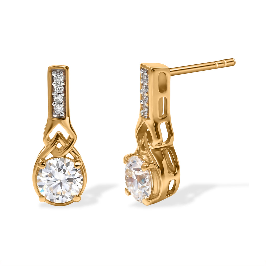 D'Joy - Moissanite Push Post Earring in Yellow Gold Plated Sterling Silver 1.67 Ct._8636452