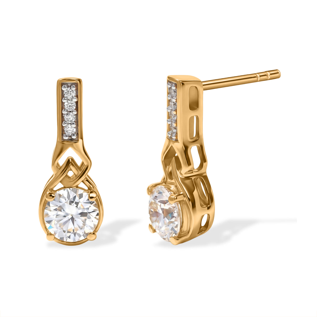 D'Joy - Moissanite Push Post Earring in Yellow Gold Plated Sterling Silver 1.67 Ct. V32514167 0