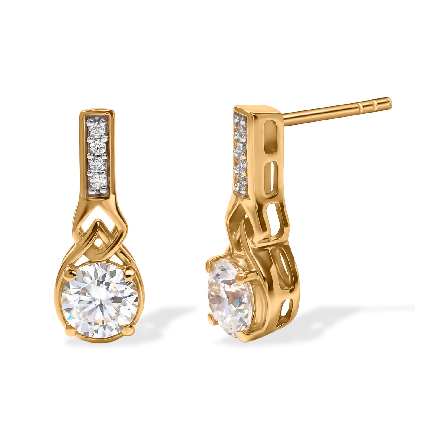 D'Joy - Moissanite Push Post Earring in Yellow Gold Plated Sterling Silver 1.67 Ct. V32514167 0