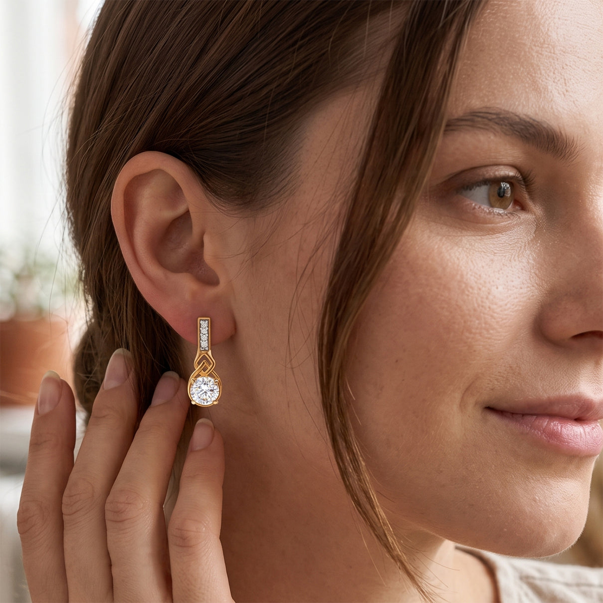 D'Joy - Moissanite Push Post Earring in Yellow Gold Plated Sterling Silver 1.67 Ct. V32514167 2