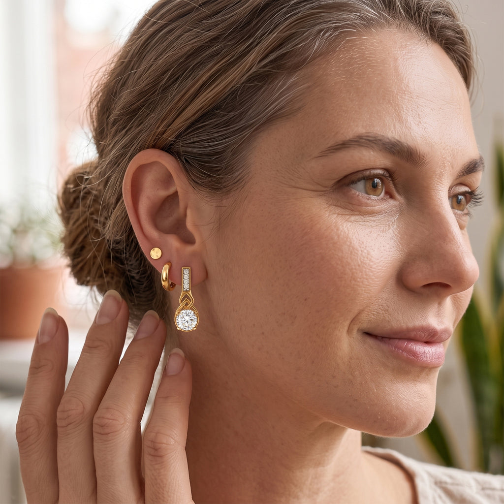 D'Joy - Moissanite Push Post Earring in Yellow Gold Plated Sterling Silver 1.67 Ct._8636452_2