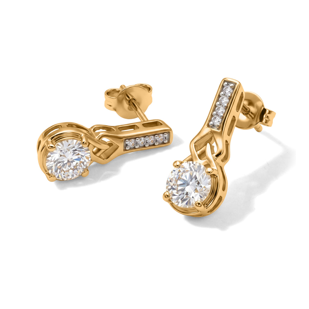D'Joy - Moissanite Push Post Earring in Yellow Gold Plated Sterling Silver 1.67 Ct._8636452_3