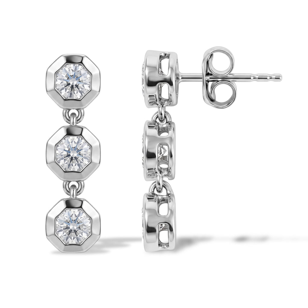 D'Joy - Moissanite Dangling Earring with Push Post in Platinum Overlay Sterling Silver 1.40 Ct._8636453