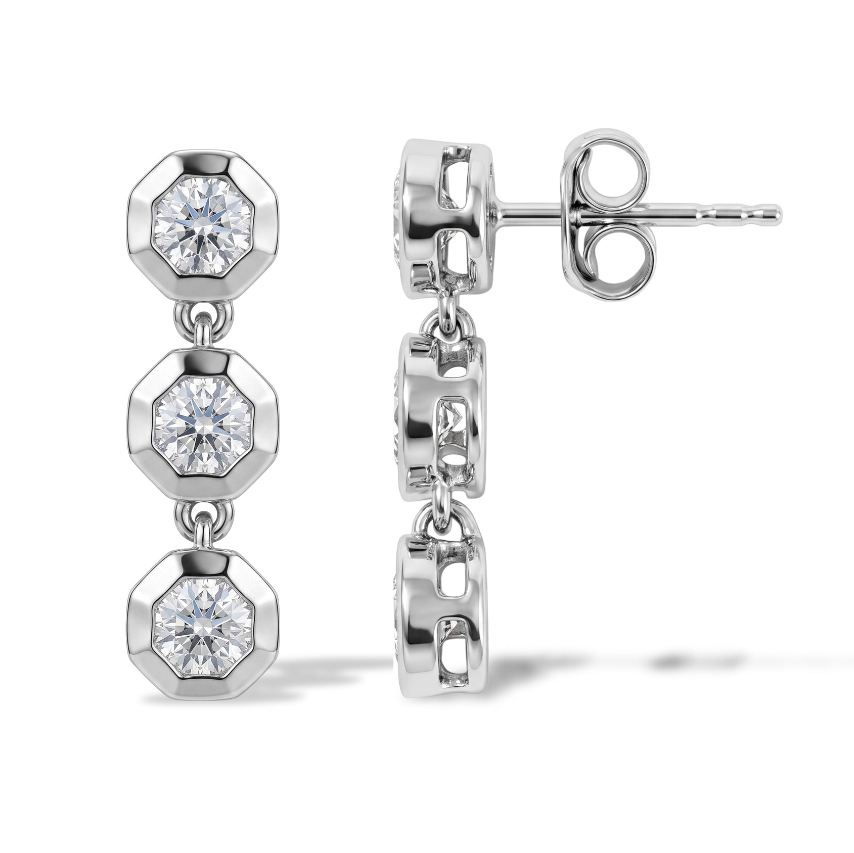D'Joy - Moissanite Dangling Earring with Push Post in Platinum Overlay Sterling Silver 1.40 Ct. 8636453 0